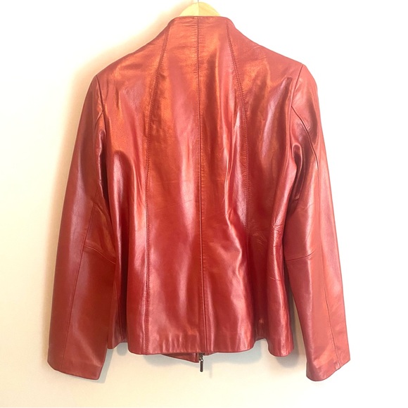 Neiman Marcus Exclusive Pearlized Red Lamb Leather Jacket Size L - Picture 3 of 5